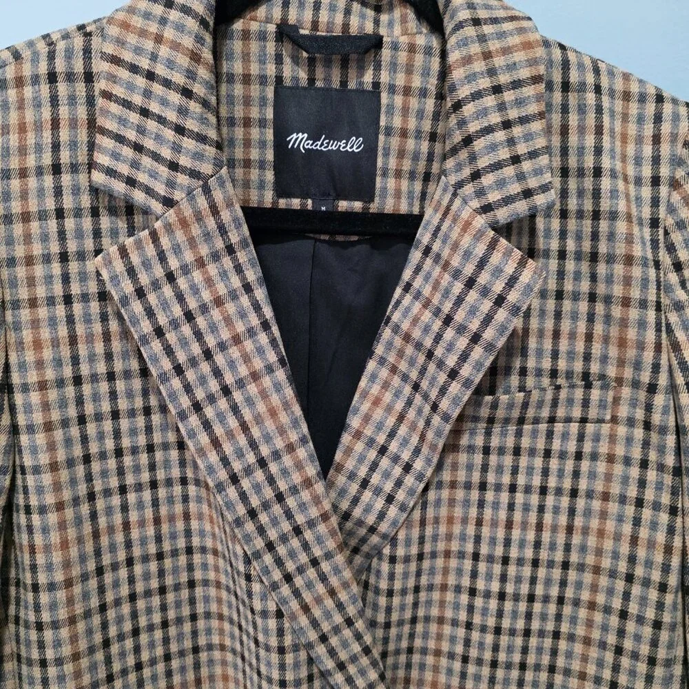 Madewell Brown Plaid Double-Breasted Blazer – Size M - Picture 2 of 9